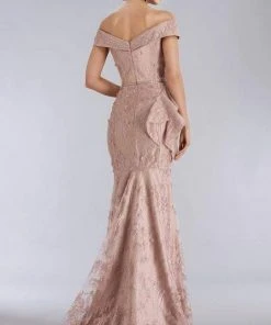 Formal Gowns Feriani Couture - Off Shoulder Ruffled Peplum Accent Trumpet Dress 18958 - 1 Pc Rose In Size 6 Available