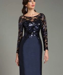 Cocktail Dresses Feriani Couture - Sequined Sheer Short Dress 18474 - 1 Pc Navy In Size 20 Available