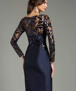 Cocktail Dresses Feriani Couture - Sequined Sheer Short Dress 18474 - 1 Pc Navy In Size 20 Available