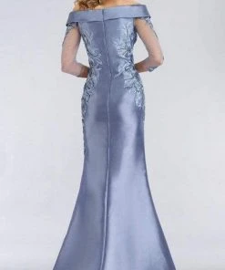 Formal Gowns Feriani Couture - Sheer Quarter Sleeves Embroidered Long Gown 18971 - 1 Pc Silver In Size 16 Available