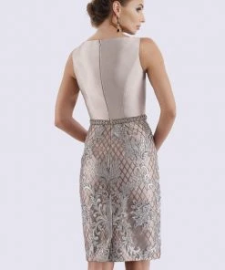 Feriani Couture Sleek Embroidered Lattice Cocktail Dress 18690