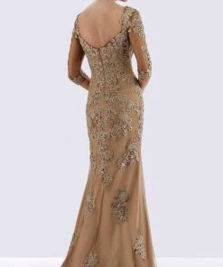 Feriani Couture - Quarter Length Sleeve Appliqued Sheath Gown 26271 - 1 Pc Bronze In Size 10 Available Formal Gowns 6 Feriani Couture - Quarter Length Sleeve Appliqued Sheath Gown 26271 - 1 Pc Bronze In Size 10 Available Formal Gowns