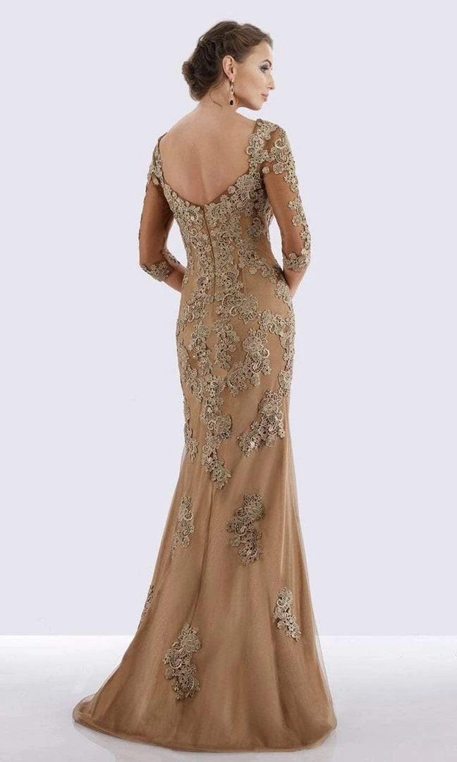 Feriani Couture - Quarter Length Sleeve Appliqued Sheath Gown 26271 - 1 Pc Bronze In Size 10 Available Formal Gowns 4 Feriani Couture - Quarter Length Sleeve Appliqued Sheath Gown 26271 - 1 Pc Bronze In Size 10 Available Formal Gowns