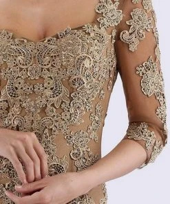 Feriani Couture - Quarter Length Sleeve Appliqued Sheath Gown 26271 - 1 Pc Bronze In Size 10 Available Formal Gowns 7 Feriani Couture - Quarter Length Sleeve Appliqued Sheath Gown 26271 - 1 Pc Bronze In Size 10 Available Formal Gowns