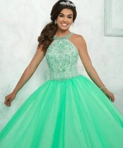 Fiesta Gowns - 56316 Sleeveless Beaded Halter Tulle Ballgown Plus Size Dresses