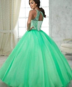 Fiesta Gowns - 56316 Sleeveless Beaded Halter Tulle Ballgown Plus Size Dresses