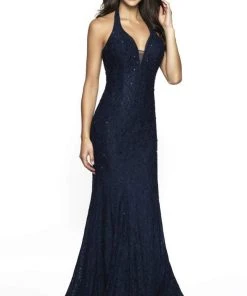 Blush By Alexia Designs Flair Prom - 19014 Halter V Neck Sparkly Lace Mermaid Dress Formal Gowns