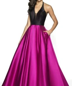 Blush By Alexia Designs Flair Prom - 19019 Two Tone Deep Halter V-neck Mikado Ballgown Formal Gowns
