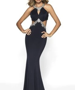 Blush By Alexia Designs Flair Prom - 19037 Embellished Halter Jersey Knit Mermaid Dress Formal Gowns