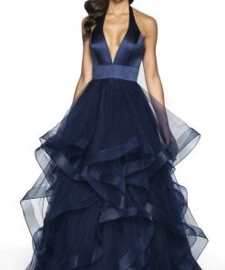 Blush By Alexia Designs Flair Prom - 19054 Satin Deep Halter V-neck Tulle Ballgown Formal Gowns