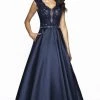 Blush By Alexia Designs Formal Gowns Flair Prom - 19057 Lace V-neck Mikado A-line Dress