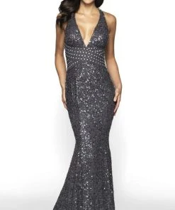 Blush By Alexia Designs Flair Prom - 19078 Allover Sequin Sleeveless V Neck Sheath Gown Formal Gowns