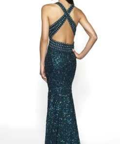 Blush By Alexia Designs Flair Prom - 19078 Allover Sequin Sleeveless V Neck Sheath Gown Formal Gowns