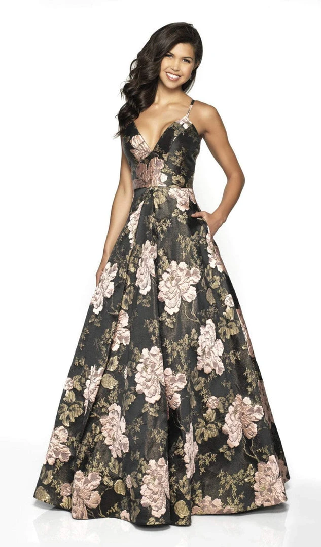 Blush By Alexia Designs Formal Gowns Flair Prom - 19097 Brocade Plunging V-neck A-line Dress 4 Blush By Alexia Designs Formal Gowns Flair Prom - 19097 Brocade Plunging V-neck A-line Dress