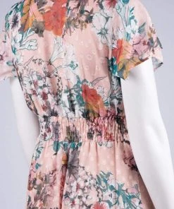 Gabby Skye - 18176M Smocked Waistband V Neck Floral Print Dress Cocktail Dresses