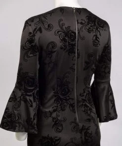 Gabby Skye - 18474M Floral Jacquard Bell Sleeve Seam Down Short Dress Cocktail Dresses