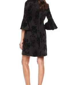 Gabby Skye - 18474M Floral Jacquard Bell Sleeve Seam Down Short Dress Cocktail Dresses