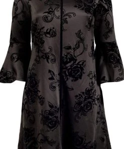 Gabby Skye - 18474M Floral Jacquard Bell Sleeve Seam Down Short Dress Cocktail Dresses