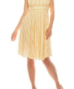 Gabby Skye - 18852M Sleeveless Crochet Stripe A-Line Dress Cocktail Dresses