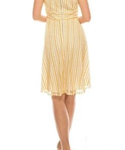 Gabby Skye - 18852M Sleeveless Crochet Stripe A-Line Dress Cocktail Dresses