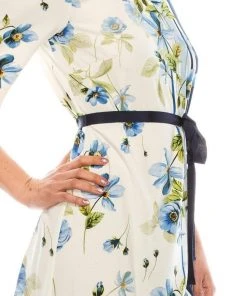 Gabby Skye - 19445M Quarter Length Sleeve Floral Dress Prom Dresses