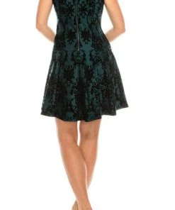 Cocktail Dresses Gabby Skye - 57289MG Chandelier Print Flocked Velvet Cocktail Dress