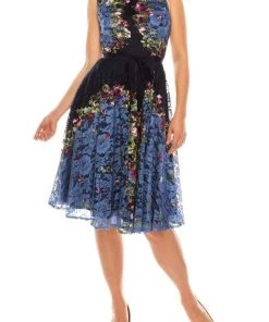 Gabby Skye - 57369MG Sleeveless Floral Print Lace A-Line Dress Cocktail Dresses