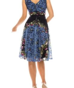 Gabby Skye - 57369MG Sleeveless Floral Print Lace A-Line Dress Cocktail Dresses