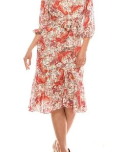 Prom Dresses Gabby Skye - 57372MG Floral Paisley Printed Faux Wrap Dress