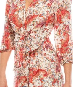 Prom Dresses Gabby Skye - 57372MG Floral Paisley Printed Faux Wrap Dress