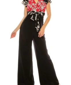 Prom Dresses Gabby Skye - 57442MG Floral Printed V-neck Jumpsuit