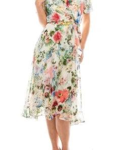 Gabby Skye - 57524MG Floral Faux Wrap Dress