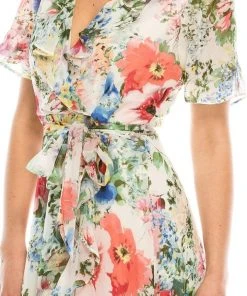 Gabby Skye - 57524MG Floral Faux Wrap Dress