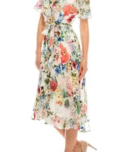 Gabby Skye - 57524MG Floral Faux Wrap Dress