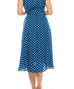 Gabby Skye - 57538MG Polka Dot Ruffle Neckline Faux Wrap Dress