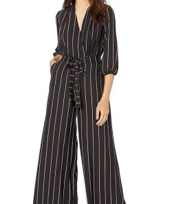 Prom Dresses Gabby Skye - 91139MG Quarter Sleeve Stripe V-Neck Jumpsuit