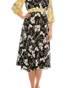 Gabby Skye - 91196MG Quarter Sleeve Floral Color Block A-Line Dress Cocktail Dresses