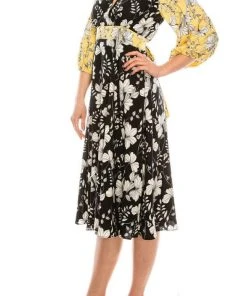 Gabby Skye - 91196MG Quarter Sleeve Floral Color Block A-Line Dress Cocktail Dresses 9 Gabby Skye - 91196MG Quarter Sleeve Floral Color Block A-Line Dress Cocktail Dresses