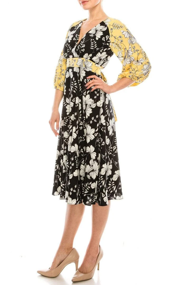 Gabby Skye - 91196MG Quarter Sleeve Floral Color Block A-Line Dress Cocktail Dresses 5 Gabby Skye - 91196MG Quarter Sleeve Floral Color Block A-Line Dress Cocktail Dresses
