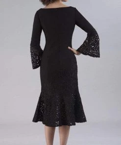 Gia Franco - Bell Sleeve Mermaid Tea Length Dress 12054 - 1 Pc Black In Size 12 Available Cocktail Dresses