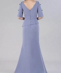 Formal Gowns Gia Franco - Elbow Sleeves V-Back Trumpet Gown 12102