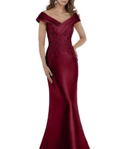 Gia Franco - Tiered Off-Shoulder Lace Appliqued Evening Gown 12005 - 1 Pc Rose In Size 14 Available Formal Gowns