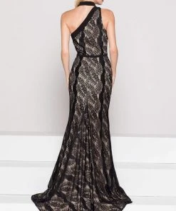 Colors Dress Glow By Colors - G795 Fitted High Neck Lace Evening Dress