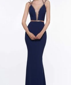 Colors Dress Glow By Colors - Metallic Beaded Plunge Trumpet Gown G810 - 1 Pc Deep Green In Size 8 Available