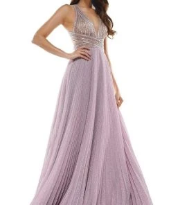 Colors Dress Glow Dress - G941 Crisscross Empire Waist Pleated Glitter Gown