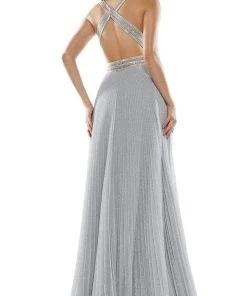 Colors Dress Glow Dress - G941 Crisscross Empire Waist Pleated Glitter Gown