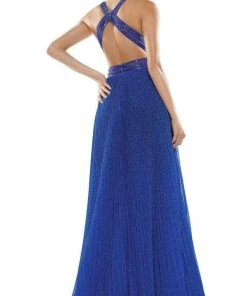 Colors Dress Glow Dress - G941 Crisscross Empire Waist Pleated Glitter Gown
