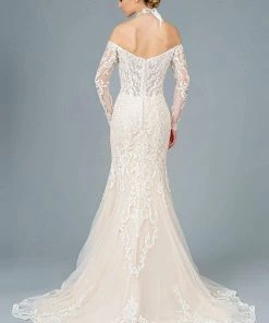 Formal Gowns GLS By Gloria - GL1801 Embroidered Deep Off-Shoulder Trumpet Dress