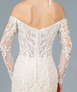 Formal Gowns GLS By Gloria - GL1801 Embroidered Deep Off-Shoulder Trumpet Dress