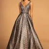 Formal Gowns GLS By Gloria - GL2539 Embroidered Deep V-neck Jacquard Ballgown